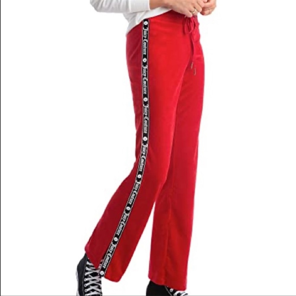 NWT Juicy Couture Red Velour pants with logo strip Size M